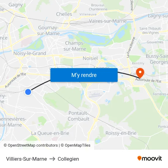 Villiers-Sur-Marne to Collegien map