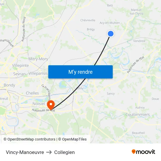 Vincy-Manoeuvre to Collegien map