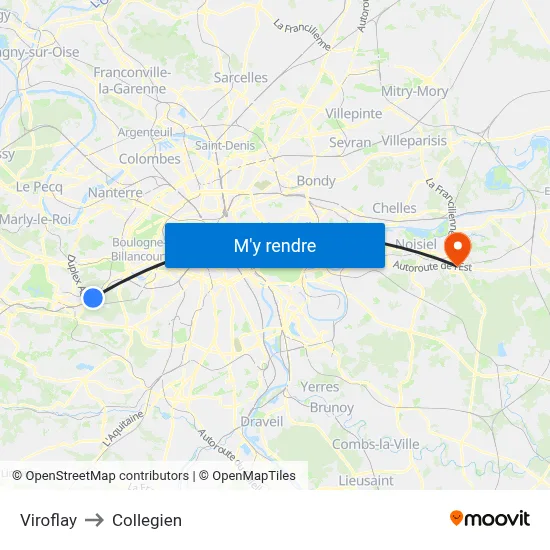 Viroflay to Collegien map