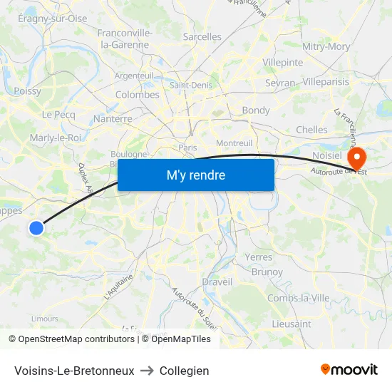 Voisins-Le-Bretonneux to Collegien map