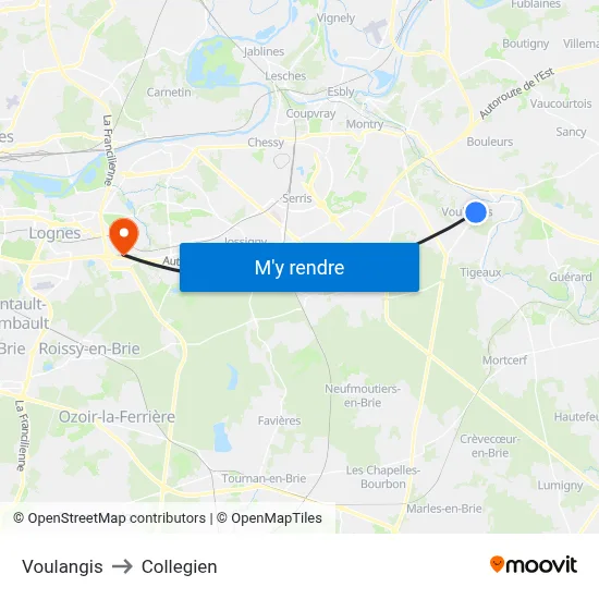Voulangis to Collegien map