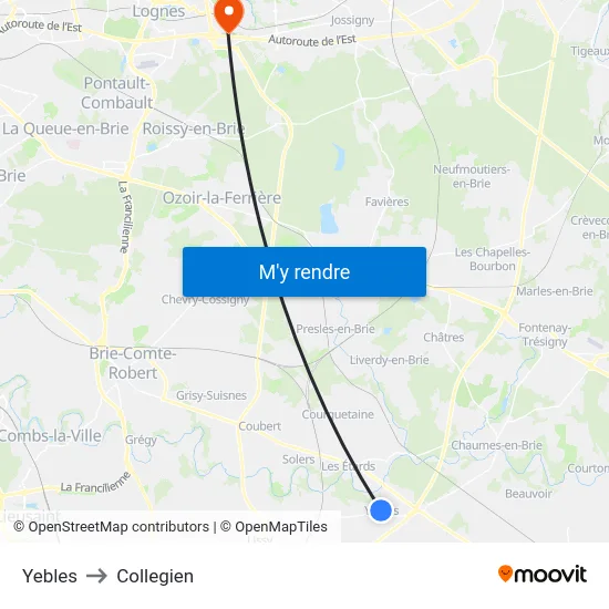 Yebles to Collegien map