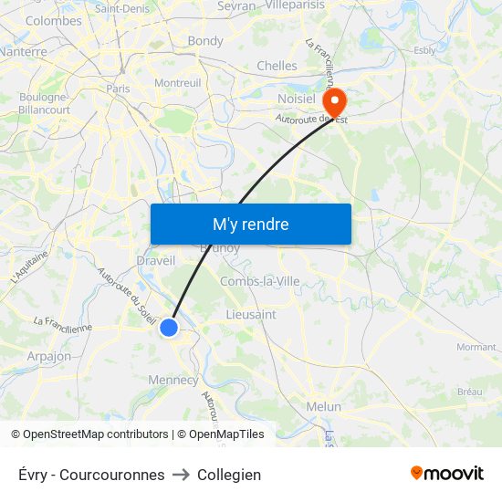Évry - Courcouronnes to Collegien map