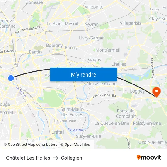 Châtelet Les Halles to Collegien map