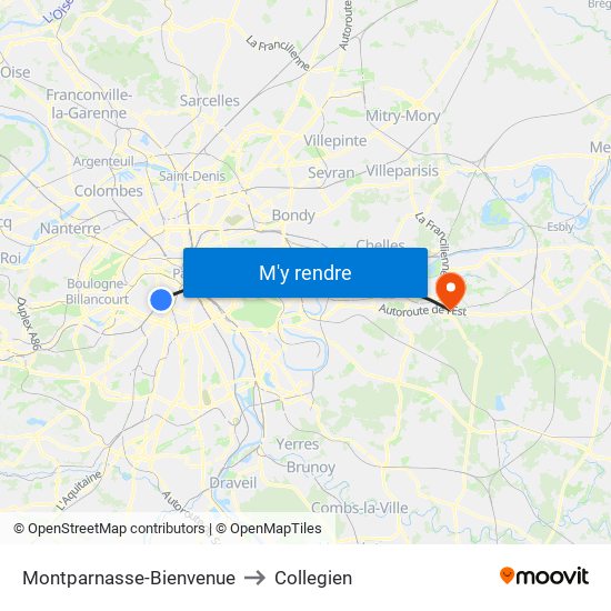 Montparnasse-Bienvenue to Collegien map