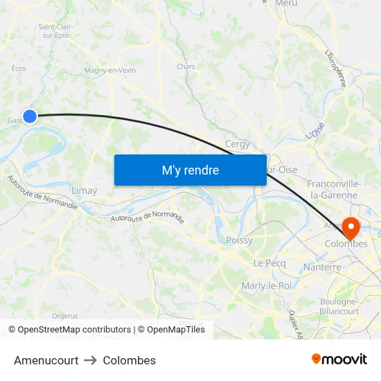 Amenucourt to Colombes map