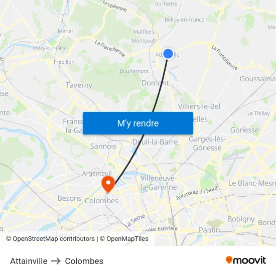 Attainville to Colombes map