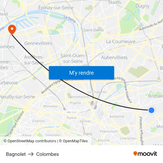 Bagnolet to Colombes map