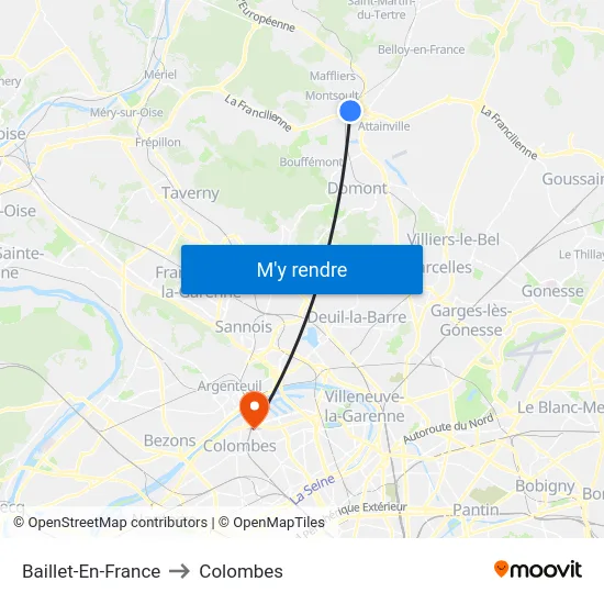 Baillet-En-France to Colombes map