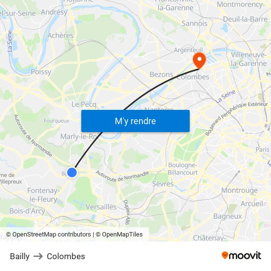 Bailly to Colombes map