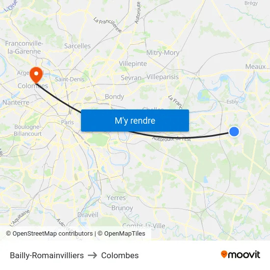 Bailly-Romainvilliers to Colombes map