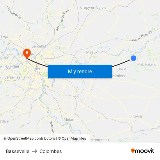 Bassevelle to Colombes map