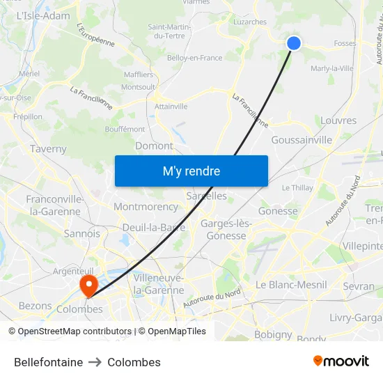 Bellefontaine to Colombes map