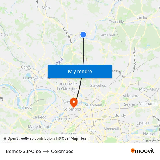 Bernes-Sur-Oise to Colombes map