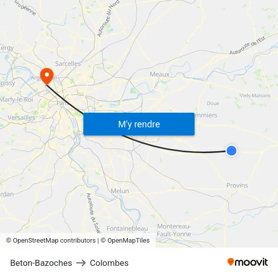 Beton-Bazoches to Colombes map
