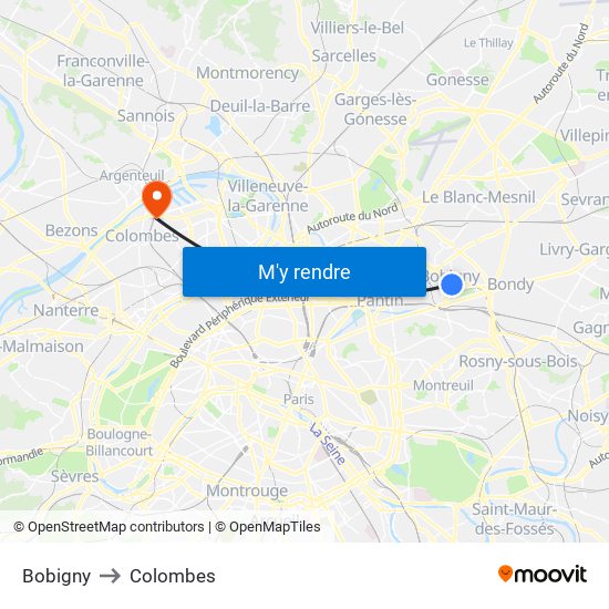 Bobigny to Colombes map