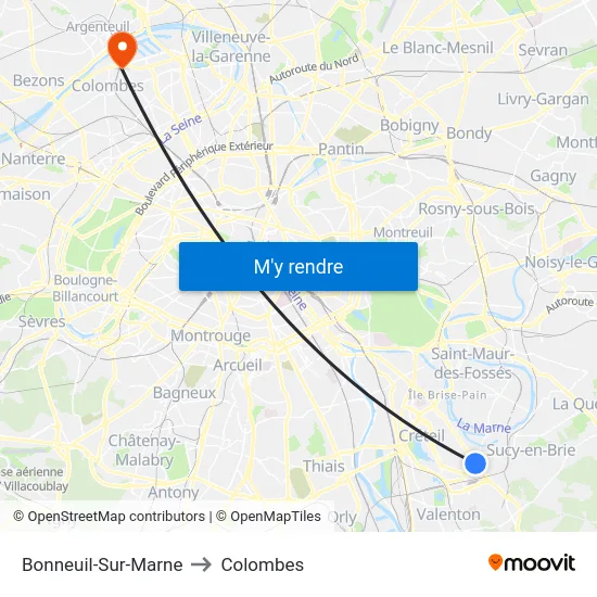 Bonneuil-Sur-Marne to Colombes map