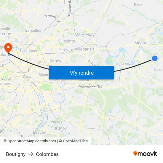 Boutigny to Colombes map