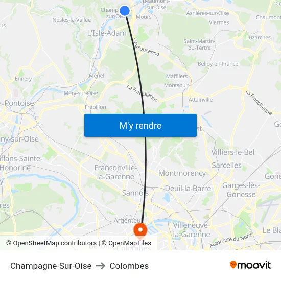 Champagne-Sur-Oise to Colombes map