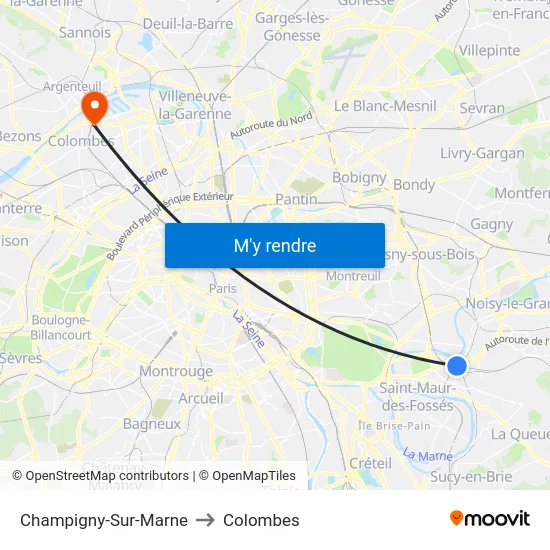 Champigny-Sur-Marne to Colombes map