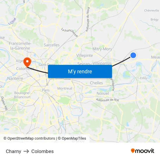 Charny to Colombes map