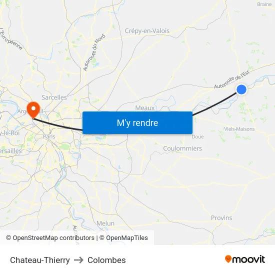 Chateau-Thierry to Colombes map