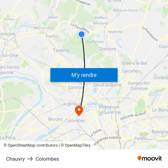 Chauvry to Colombes map