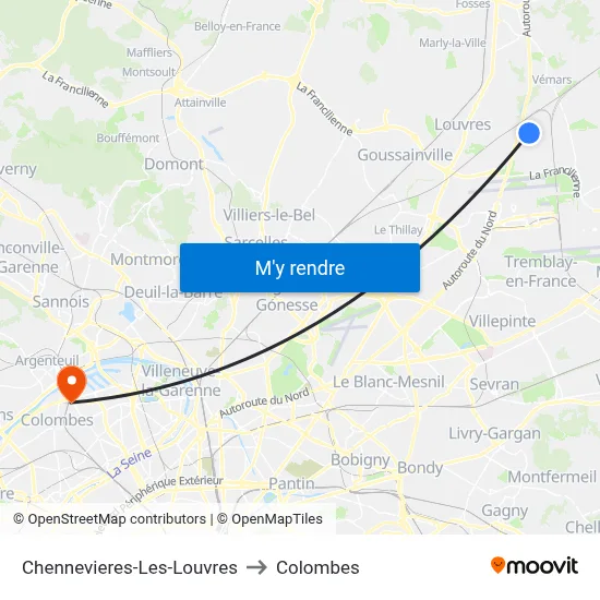 Chennevieres-Les-Louvres to Colombes map