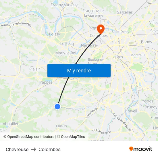 Chevreuse to Colombes map