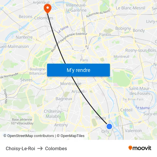Choisy-Le-Roi to Colombes map