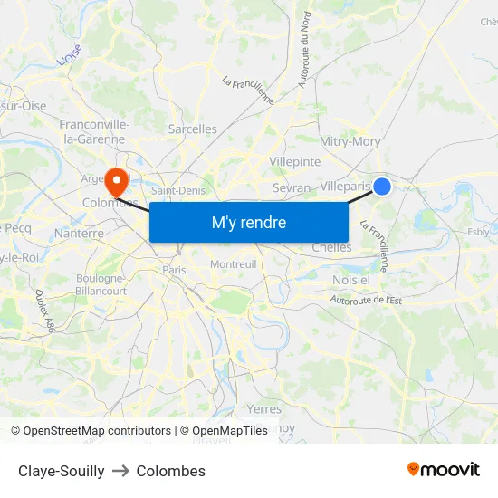 Claye-Souilly to Colombes map