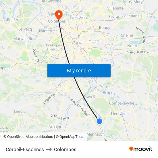 Corbeil-Essonnes to Colombes map