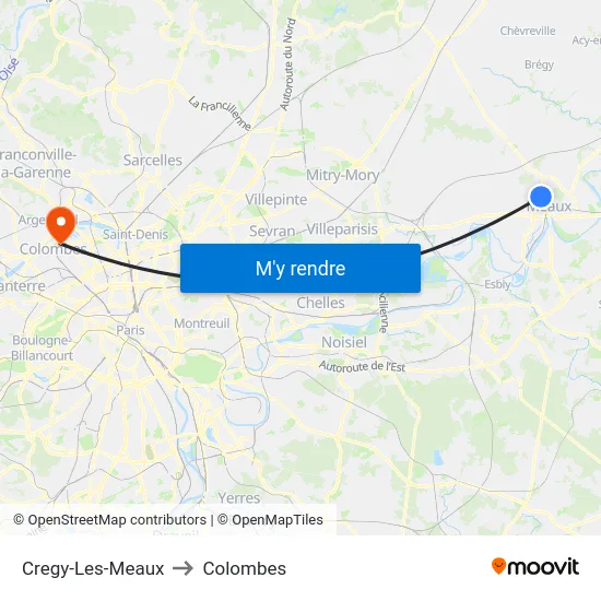 Cregy-Les-Meaux to Colombes map