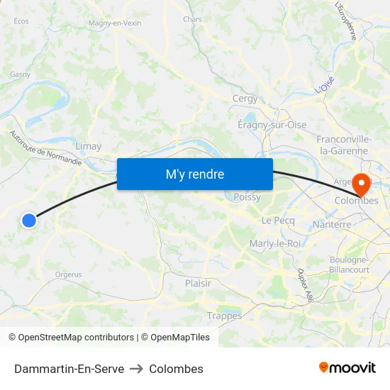 Dammartin-En-Serve to Colombes map