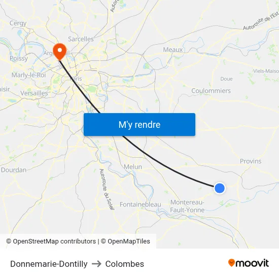 Donnemarie-Dontilly to Colombes map
