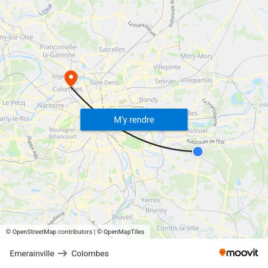 Emerainville to Colombes map