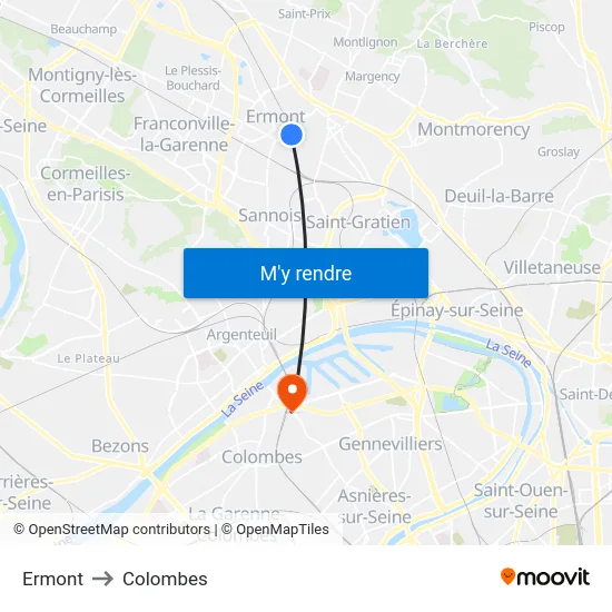 Ermont to Colombes map