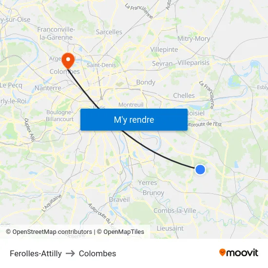 Ferolles-Attilly to Colombes map