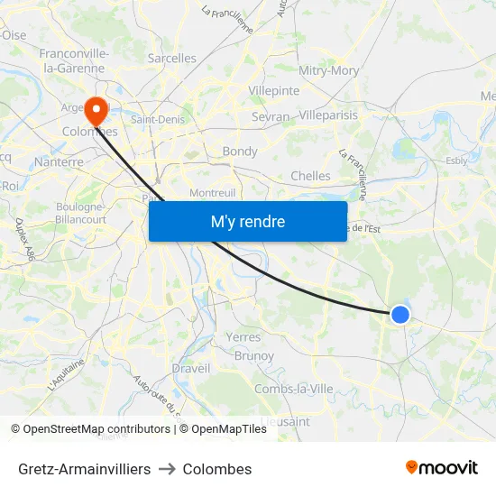 Gretz-Armainvilliers to Colombes map
