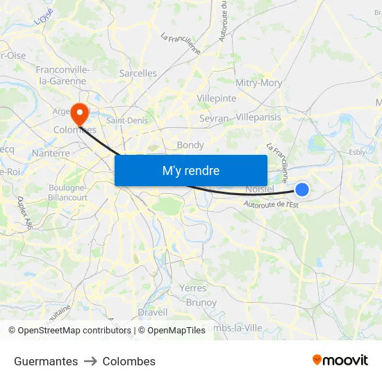 Guermantes to Colombes map
