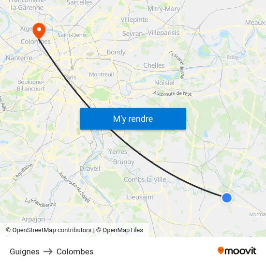 Guignes to Colombes map