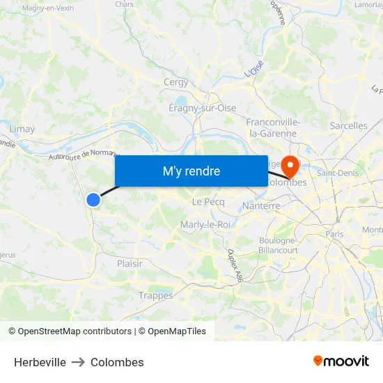 Herbeville to Colombes map