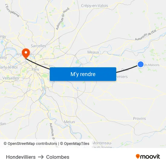 Hondevilliers to Colombes map