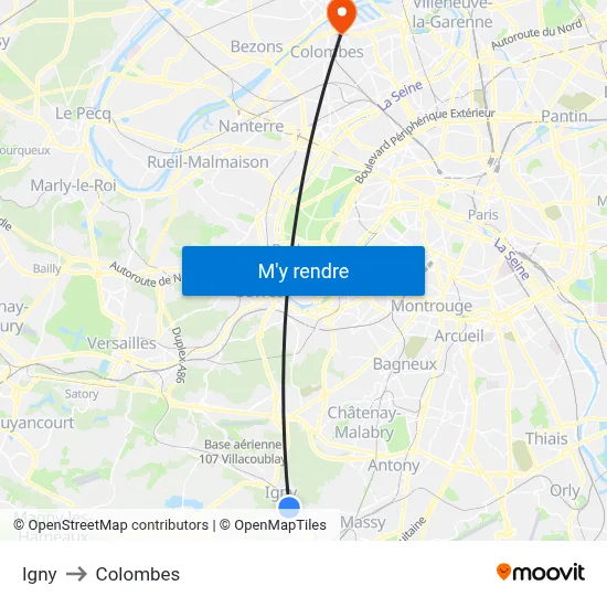 Igny to Colombes map