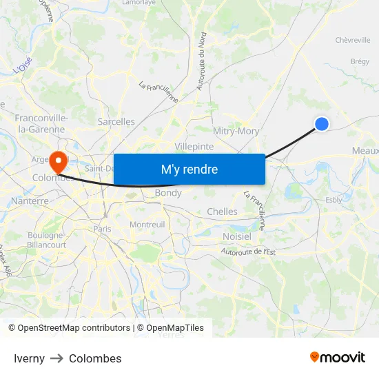 Iverny to Colombes map