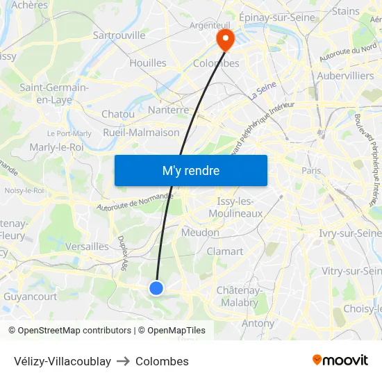 Vélizy-Villacoublay to Colombes map