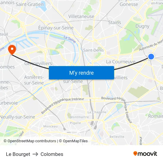 Le Bourget to Colombes map