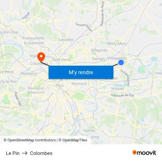 Le Pin to Colombes map