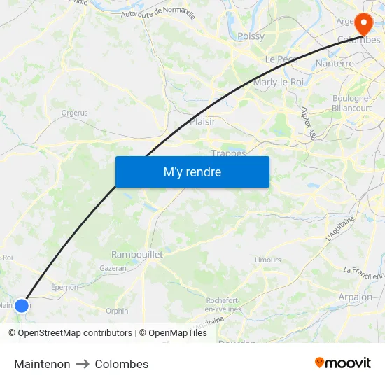 Maintenon to Colombes map