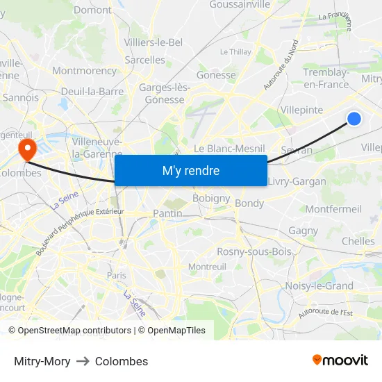Mitry-Mory to Colombes map